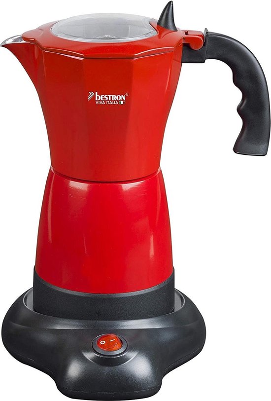 Bestron elektrische Espressomaker, Percolator met 360° Basis, voor 6 espressokopjes, 180 ml capaciteit, 480W, kleur: rood