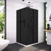 Douchecabine Clarke 100x100cm Vierkant Rookglas Hoekinstap Schuifdeur Mat Zwart