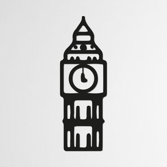 Landmark, Big Ben - Londen zwart - Wanddecoratie - Hout - XL 80 cm