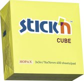 Stick'n Kubus sticky notes - 76x76mm - neon geel - memoblok 400 memoblaadjes