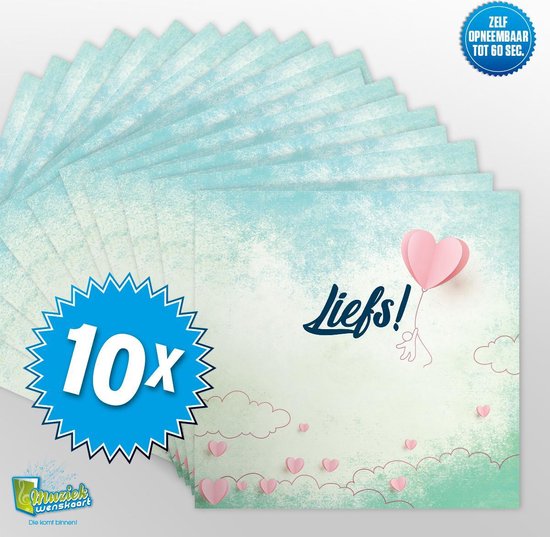 10x Muziekwenskaart – Liefs – zelf opneembaar – 60 seconden – 21x21cm – hoge kwaliteit – inclusief envelop