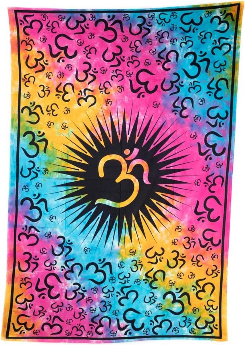 Authentiek Wandkleed Katoen met Kleurrijke OHM (215 x 135 cm)