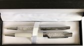 Swarovski Stijl Pennenset | 2 Pennen Geschenkset | Nieuw Zilver | Elegant Wit | 500+ Kristallen | Metaal | Speciaal Cadeau Pennenset