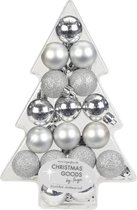 17x Zilveren kunststof kerstballen pakket 3 cm - Kerstboomversiering zilver