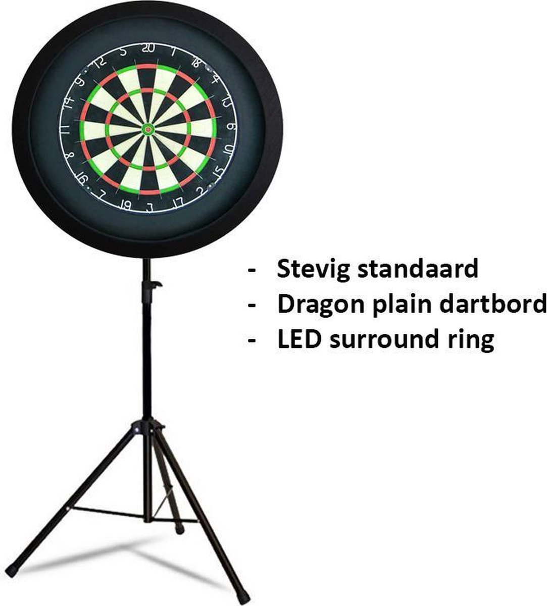 Dragon darts - Portable dartbord standaard LED pakket - inclusief best geteste - dartbord - en - LED surround ring - zwart