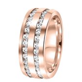 Lucardi Dames Ring roseplated 2 rijen met zirkonia - Ring - Cadeau - Moederdag - Staal - Rosékleurig