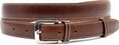 JV Belts Mooie klassieke midden bruine dames riem doorgestikt - dames riem - 2.5 cm breed - Midden bruin - Echt Leer - Taille: 90cm - Totale lengte riem: 105cm