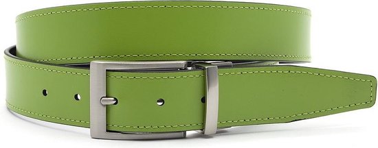 JV Belts Draaibare reversible riem groen/zwart - heren en dames riem - 3.5 cm breed - Zwart / Lime Groen - Echt Leer - Taille: 100cm - Totale lengte riem: 115cm