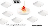 120x Amuse bord suikerriet vierkant 80x80mm wit  next generation - Amuse bordje kerst eten restaurant festival biologisch afbreekbaar
