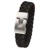 Lucardi Heren armband met gevlochten leer - Staal - Armband - Cadeau - Vaderdag - 22 cm - Zilverkleurig