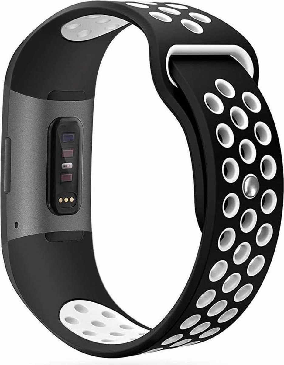 Charge 3 & 4 Sport Band - Maat ML - Zwart Wit - Geschikt Voor Fitbit ...
