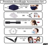 Premium Mondkapje Accessoires Set - Mondmasker (Blauw) -Neusbrug (Grijs) Herbruikbaar wasbaar - Preventiesysteem voor het beslaan van brillen / Beugel Airframe (Wit) Meer ademruimte - Verleng