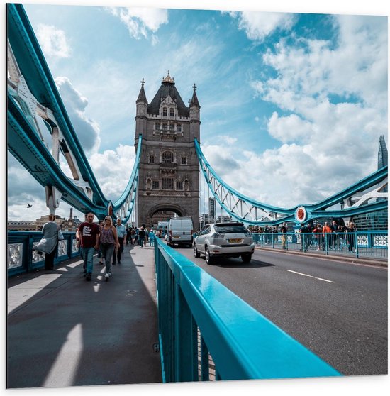 Dibond - Tower Bridge, Verenigd Koninkrijk - 100x100cm Foto op Aluminium (Wanddecoratie van metaal)