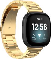 Versa 3 / Sense kralen stalen schakel band - goud - Geschikt voor Fitbit -  - Horlogeband Armband Polsband