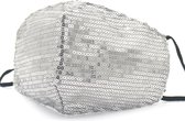 Mondkapje met Pailletten - Neusbeugel - Ruimte voor Filter - Mondmasker voor niet-medisch gebruik - Katoen - Wasbaar - Herbruikbaar - 21x13 cm - Zilverkleurig Shiny