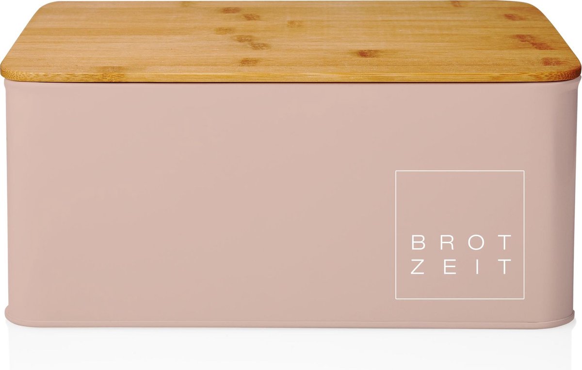 Lumaland Cuisine - Broodtrommel - Metaal met bamboe deksel - Rechthoekig - 30,5 x 23,5 x 14 cm - Roze