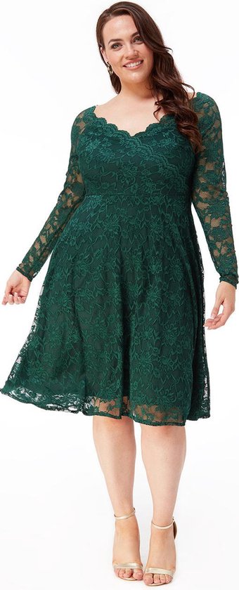 Sierlijke korte kanten jurk - Maat 46 - Groen | bol.com