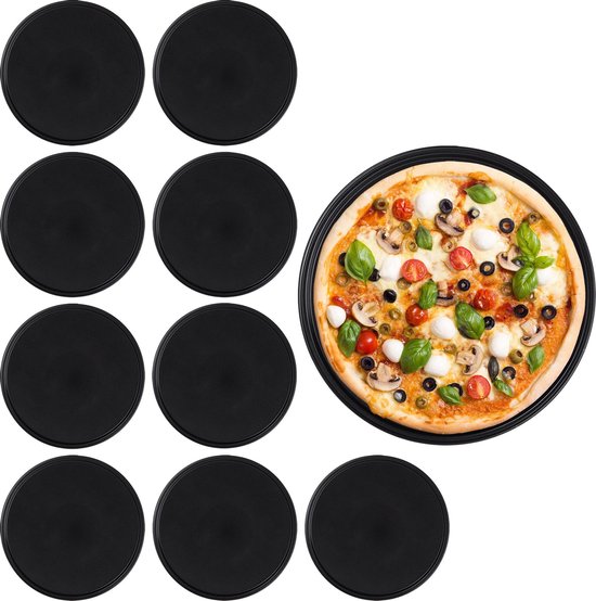 Relaxdays pizzaplaat rond - pizza bakvorm 10 stuks - antiaanbaklaag -  pizzavorm ∅ 32 cm | bol.com