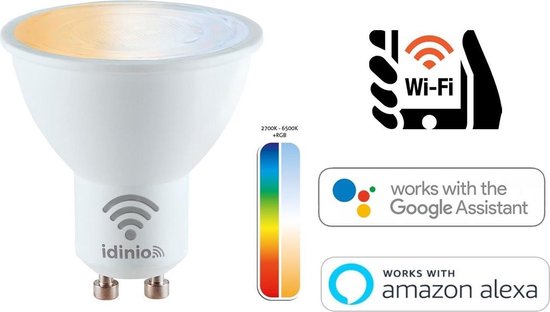 IDINIO Slimme GU10 LED lamp - Dimbaar - White & Color - Bedienbaar vanaf App - 1 x GU10 Spot