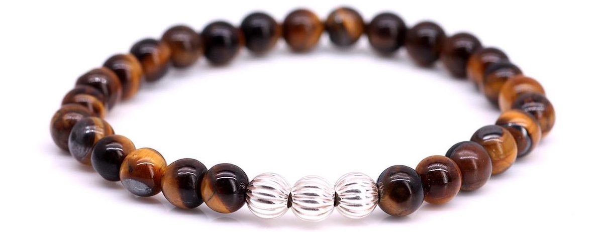 FortunaBeads Minimal Bruin Tijger Oog Armband – Heren – Natuursteen – Medium 18cm