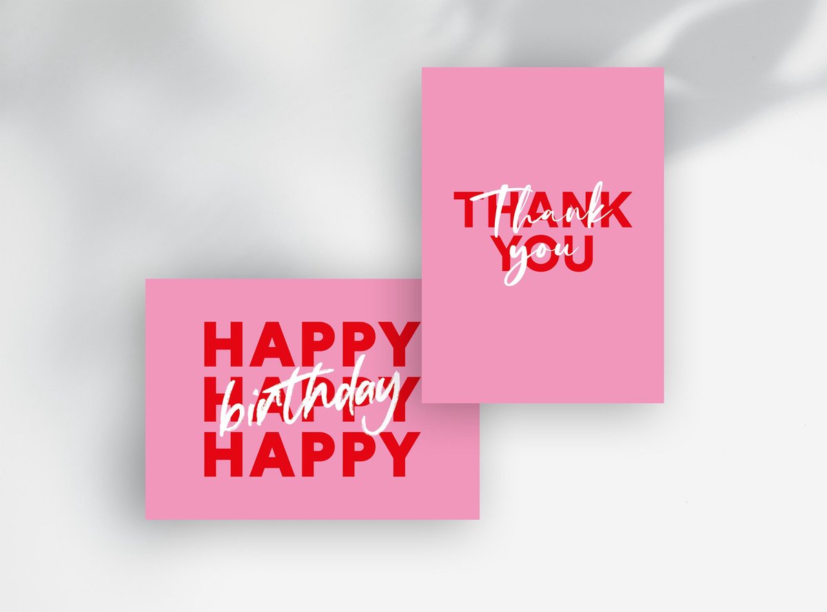 Set van 10 ansichtkaarten - roze - yes girl - bedankt - succes - love you - gefeliciteerd | wenskaarten