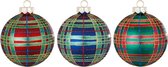 Set van 3 Rode, Blauwe en Groene Geruite Kerstballen - 8 cm - kerstballen met ruitjes