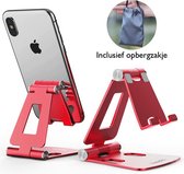 Buppio Aluminium Telefoonhouder - Bureau | Rood | Telefoonstandaard | Smartphone | Tablet | Universeel | Opvouwbaar | Aluminium | INCLUSIEF Transporttas