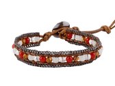 Kralen Armband - Armband met kralen van rood agaat - Wikkelarmband - in lengte verstelbaar 16,5 t/m 22 cm