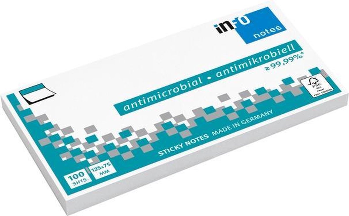 Info sticky notes - antimicrobieel - 100 vel - 125x75mm - wit - IN-5155-08