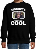 Dieren apen sweater zwart kinderen - monkeys are serious cool trui jongens/ meisjes - cadeau chimpansee/ apen liefhebber 3-4 jaar (98/104)