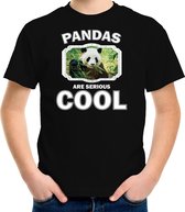 Dieren pandaberen t-shirt zwart kinderen - pandas are serious cool shirt  jongens/ meisjes - cadeau shirt panda/ pandaberen liefhebber M (134-140)