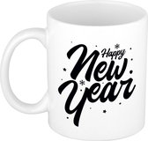 Cadeau mok happy new year met sterren en sneeuwvlokken - 300 ml - keramiek - koffiemok / theebeker - Oudejaarsdag / nieuwjaar