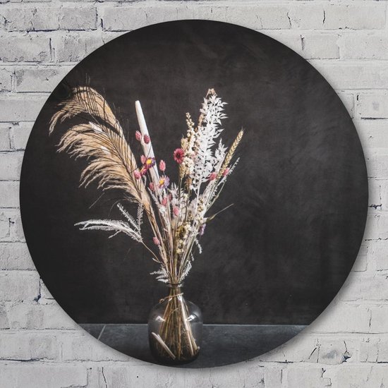 Muurcirkel ⌀ 40 cm - Dried Flower Spring - Kunststof Forex - Bloemen en Planten - Rond Schilderij - Wandcirkel - Wanddecoratie