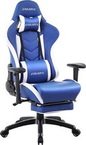 Bobby's Gamingstoel - Bureaustoel - Leunstoel - PC Stoel - Hoogte Verstelbaar - Ergonomische Stoel - Voetsteunen - Armleuning - Draaibare Stoel - Luxe - Wit - Blauw