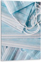 Dibond - Stapel Blauwe Mondkapjes - 80x120cm Foto op Aluminium (Wanddecoratie van metaal)