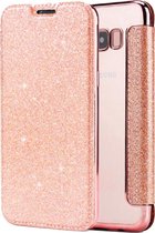Samsung Galaxy S8 Flip Case - Roze - Glitter - PU leer - Soft TPU - Folio