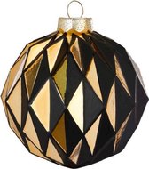 Set van 2 - Chique Diamanten Kerstballen zwart en goud - 10,5 cm