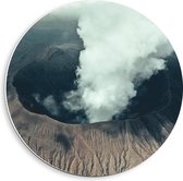 Forex Wandcirkel - Rokende Vulkaan  - 40x40cm Foto op Wandcirkel (met ophangsysteem)