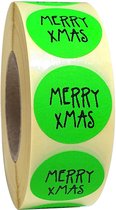 Autocollant / étiquette cadeau / étiquette vert fluor, diamètre 25mm avec l'impression Merry Xmass par 20 pièces