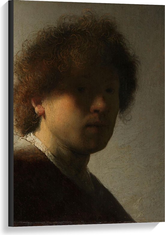 Canvas  - Oude meesters - Zelfportret, Rembrandt van Rijn, ca. 1628 - 60x90cm Foto op Canvas Schilderij (Wanddecoratie op Canvas)