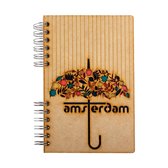 KOMONI - Duurzaam houten Notitieboek - Dagboek -  Gerecycled papier - Navulbaar -  A4 - Gelinieerd -  Amsterdam Paraplu