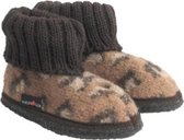 Haflinger Leopard Sokpantoffel - Donkerbruin - 24 - Vilt, Kinderpantoffel, Panterprint, warm om de enkels
