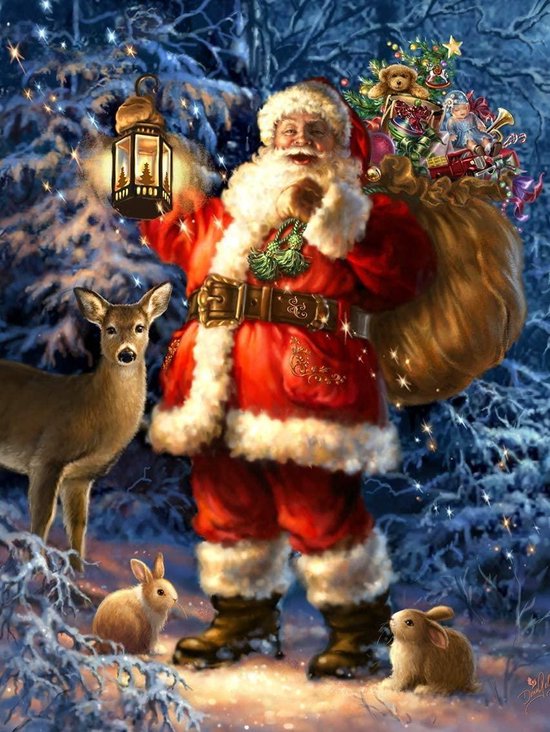 Kerstman in het bos - Diamond Painting Kerstmis
