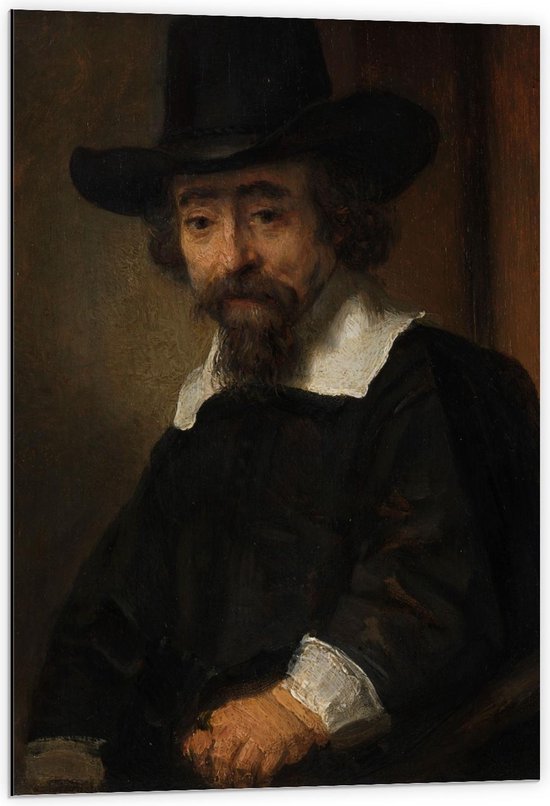 Dibond - Oude meesters - Portret van Ephraïm Bueno, Rembrandt van Rijn - 60x90cm Foto op Aluminium (Wanddecoratie van metaal)