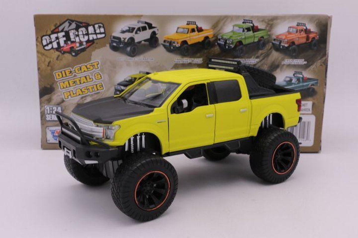 2019 Ford F-150 Lariat Crew Cab (Geel/Zwart) (22 cm) 1/27 Motor Max Off-Road - Model auto - Schaalmodel - Modelauto - Miniatuur autos