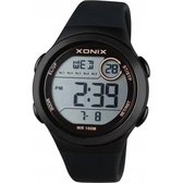 Xonix DAO-A07 - Horloge - Digitaal - Unisex - Rond - Siliconen band - LCD - ABS - Cijfers - Achtergrondverlichting - Alarm(-en) - Start-Stop - Chronograaf - Tweede tijdzone - Zwart