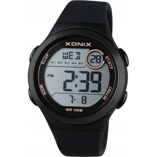 Xonix DAO-A07 - Horloge - Digitaal - Unisex - Rond - Siliconen band - LCD - ABS - Cijfers - Achtergrondverlichting - Alarm(-en) - Start-Stop - Chronograaf - Tweede tijdzone - Zwart - Houtskool grijsWaterdicht - 10 ATM