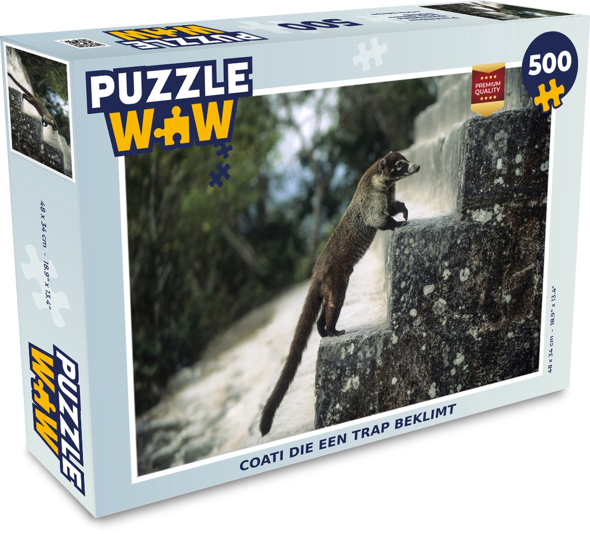 Afbeelding van product Puzzel 500 stukjes Coati's - Coati die een trap beklimt - PuzzleWow heeft +100000 puzzels