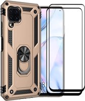 Huawei P40 Lite hoesje Schokbestendige ring armor met 2X volledige schermdekking Screenprotector goud