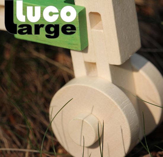 Thumbnail van een extra afbeelding van het spel Luco Large ECO houten speel Blokken, plankjes en WIELEN. Uitbreiding voor #KAPLA. Duurzame constructieset. 36 elementen.